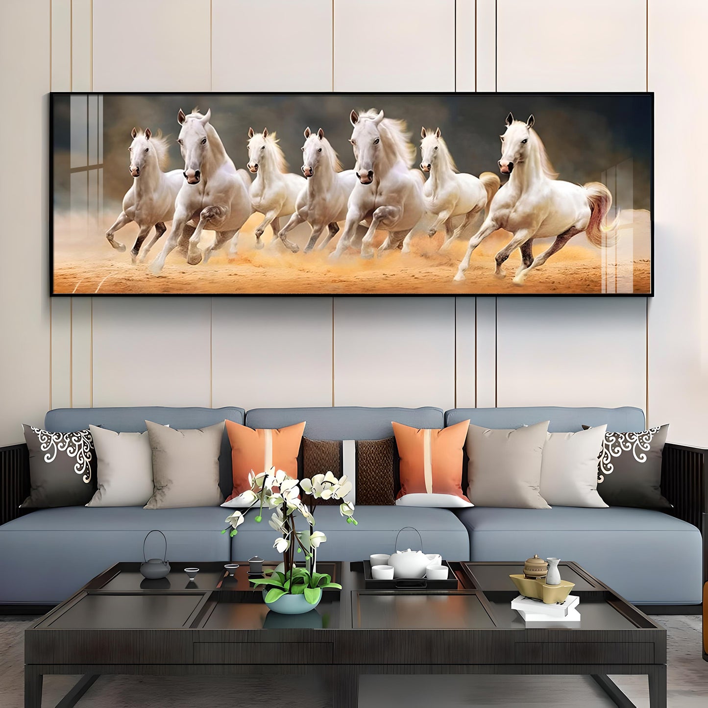 Seven Running Horses Premium Acrylic Horizontal Wall Art