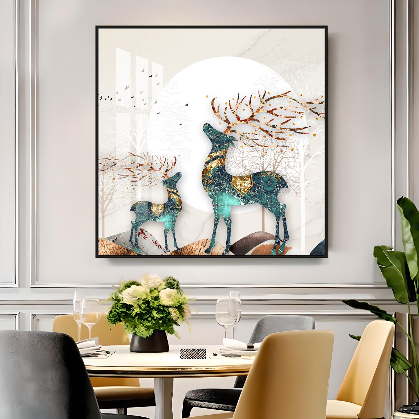 Deer Decorative Luxury Crystal Square Wall Art