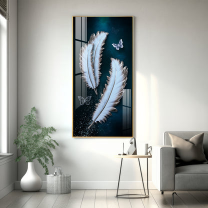 Magical Feathers With Butterfly Premium Acrylic Vertical Wall Art