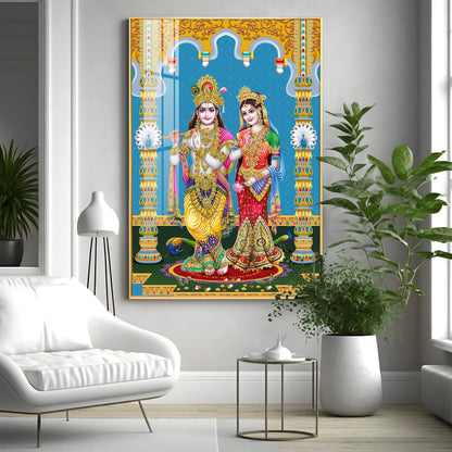 Divine Radha and Krishna Premium Acrylic Vertical Wall Art