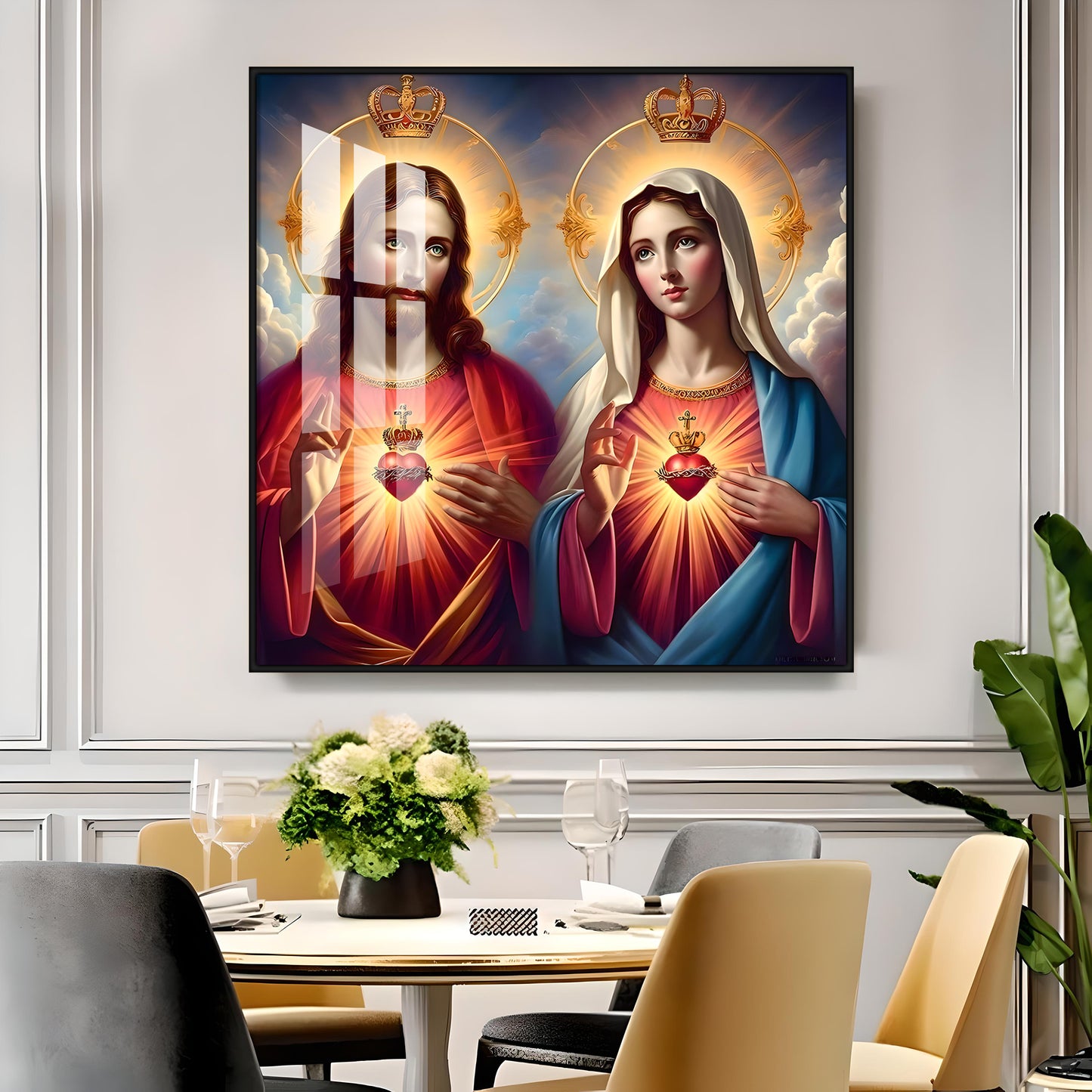 Sacred Heart of Jesus and Mary Premium Acrylic Square Wall Art