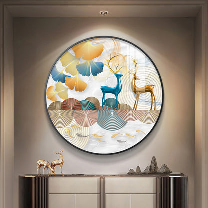 Deer Among Blossoms Premium Acrylic Round Wall Art