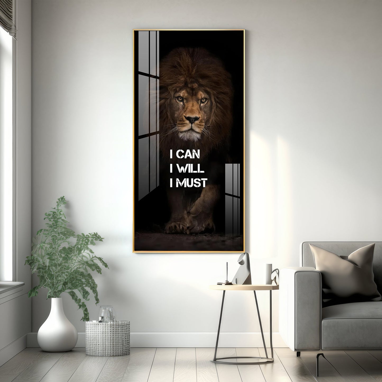 Be Like a Lion Premium Acrylic Vertical Wall Art - 30X16 inches / Gold