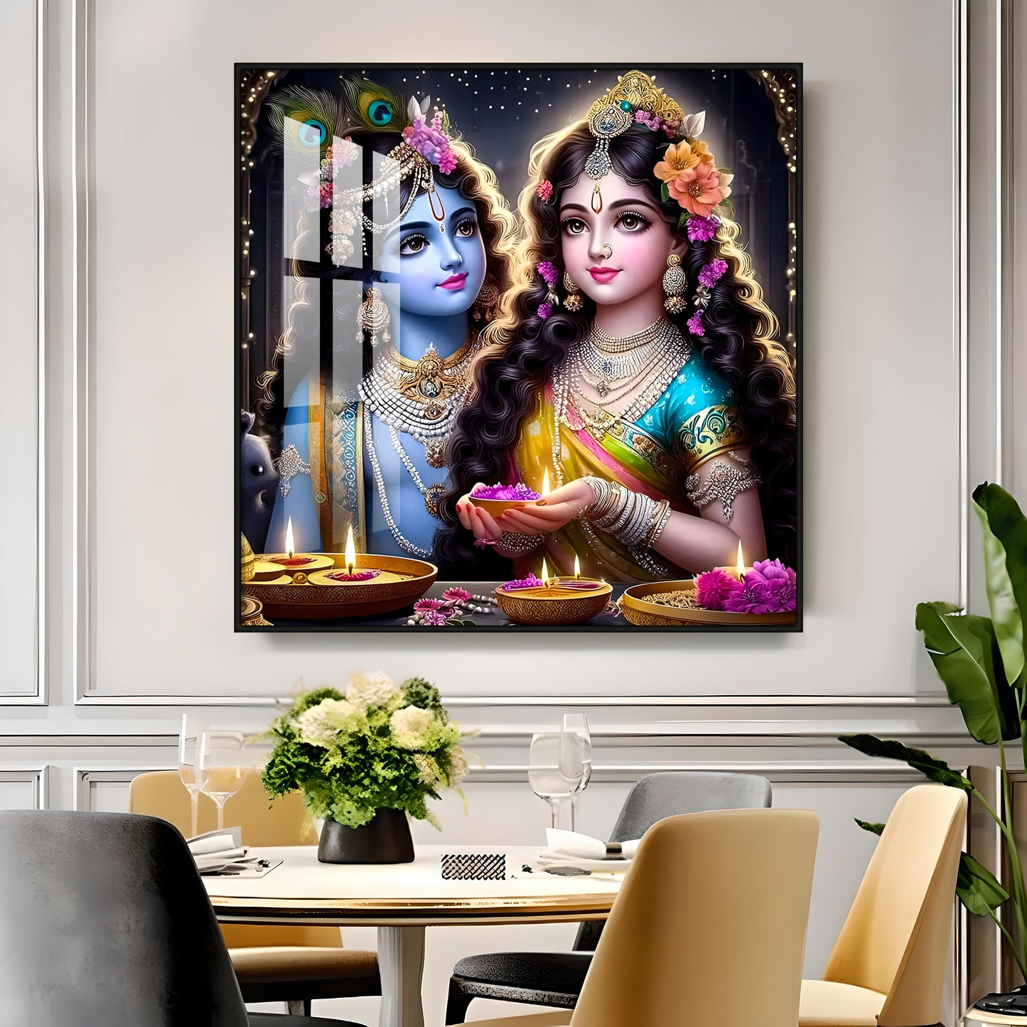 Glowing Krishna Radha Premium Acrylic Square Wall Art