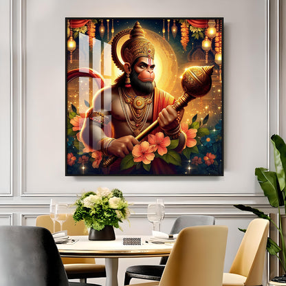 Jai Shree Hanuman Premium Acrylic Square Wall Art