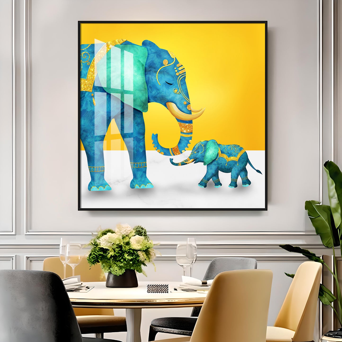 Elephant With His Kid Premium Acrylic Square Wall Art