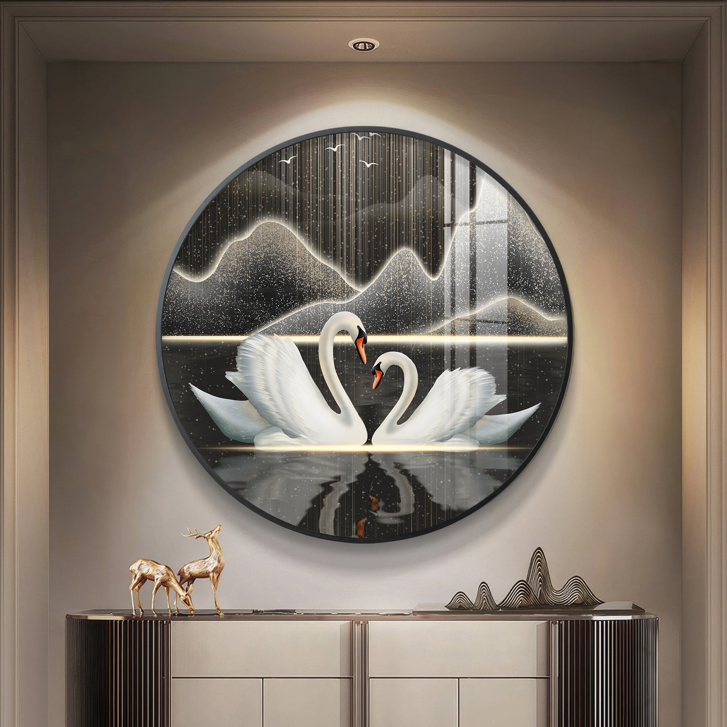 Swans in Serenity Premium Acrylic Round Wall Art