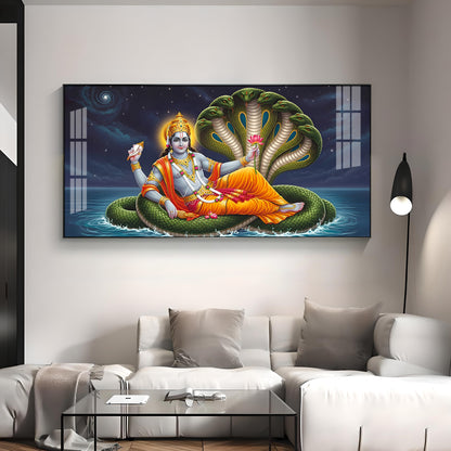 Lord Vishnu on Sheshnag Premium Acrylic Horizontal Wall Art