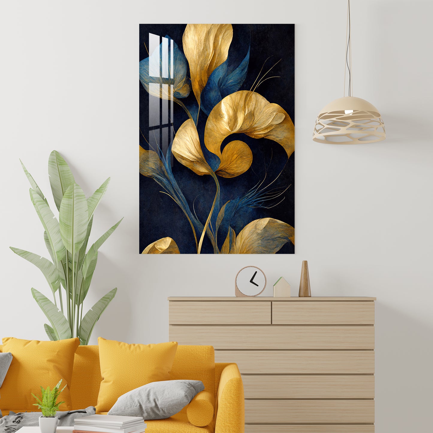 Golden Brushed Leaves Acrylic Wall Art