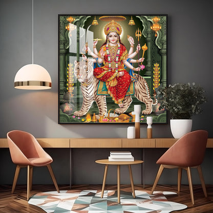 Goddess on Tiger Premium Acrylic Square Wall Art