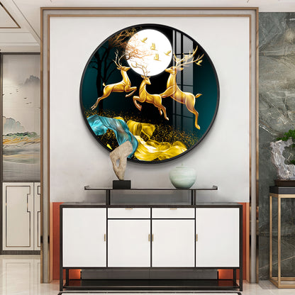 The Deer’s Ascent Premium Acrylic Round Wall Art