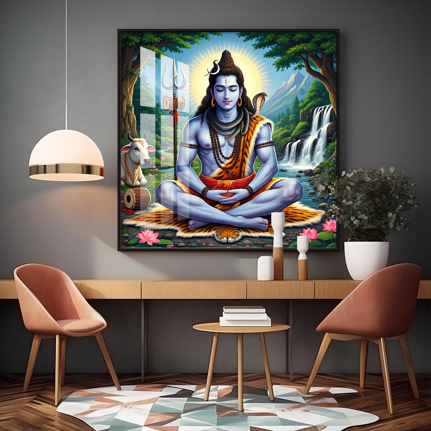 Lord Shiva in Contemplation Premium Acrylic Square Wall Art