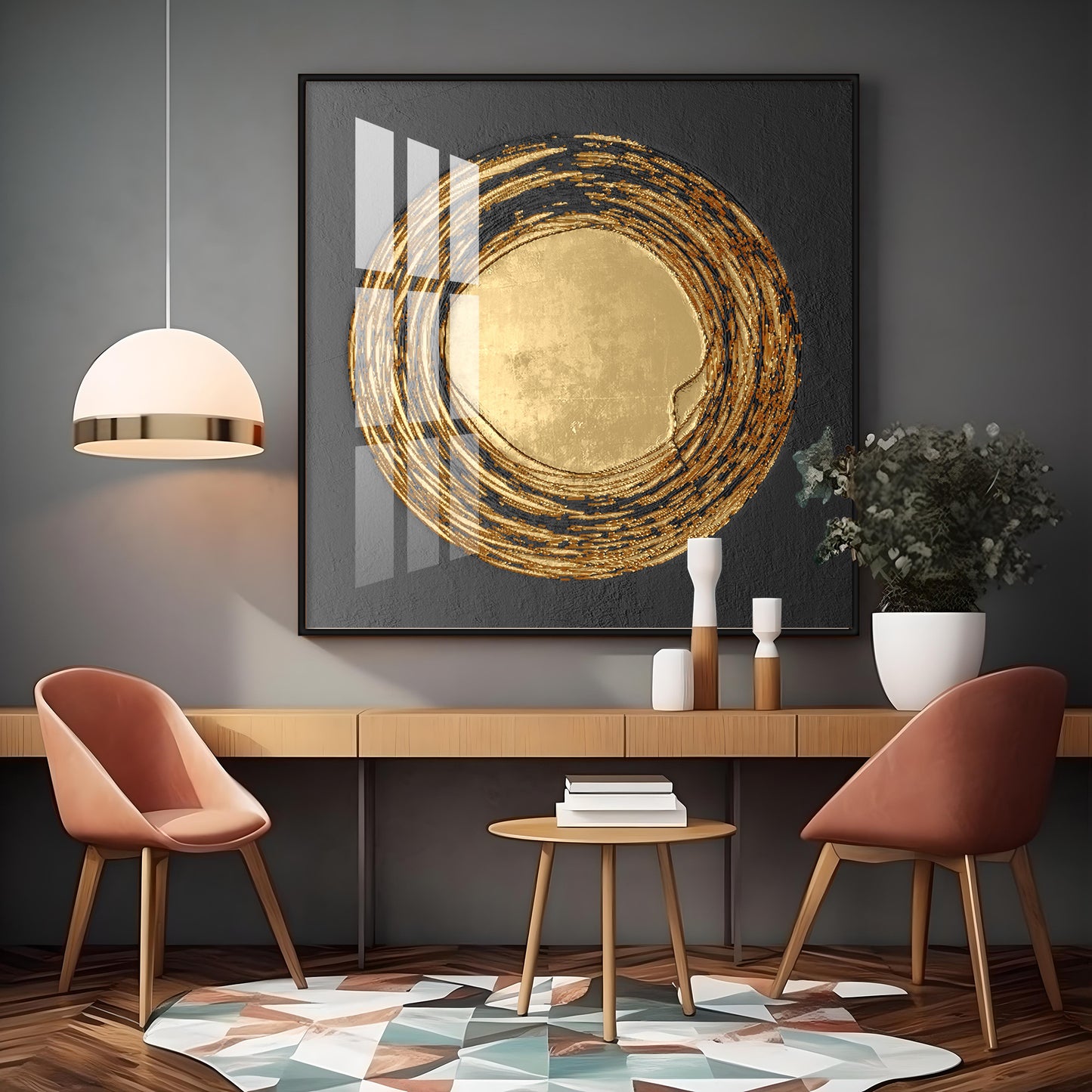 Retro Golden Circle Premium Acrylic Square Wall Art