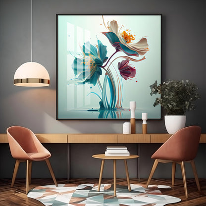 Beautiful Surrealistic Flowers Premium Acrylic Square Wall Art