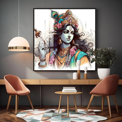 Divine Krishna Premium Acrylic Square Wall Art