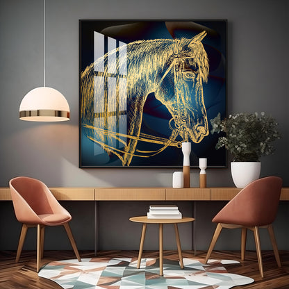 Golden Horse Head Premium Acrylic Square Wall Art