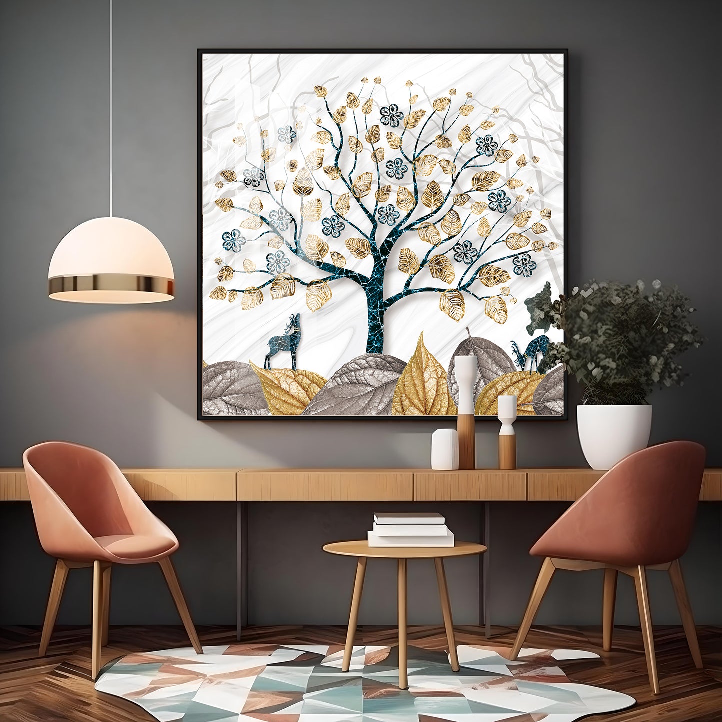 Aesthetic Tree Luxury Crystal Square Wall Art