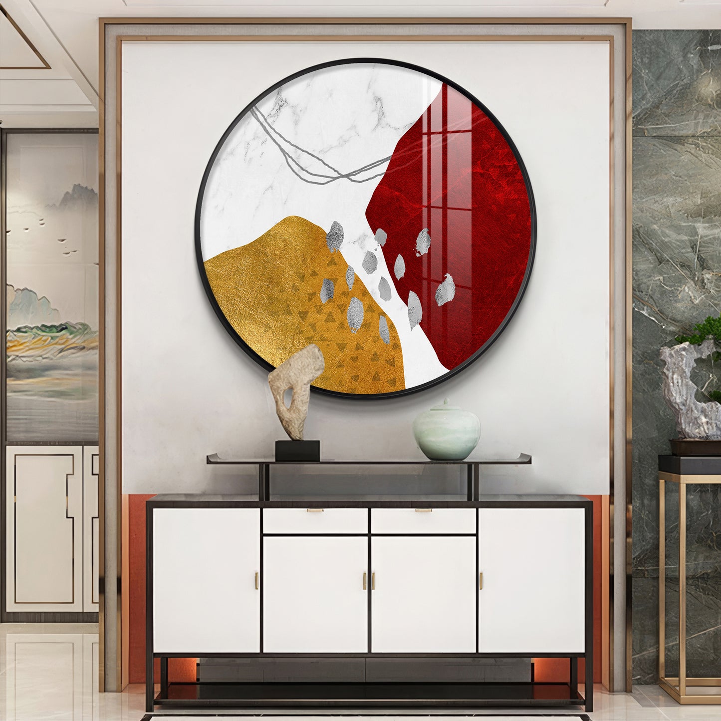Crimson Elegance Premium Acrylic Round Wall Art