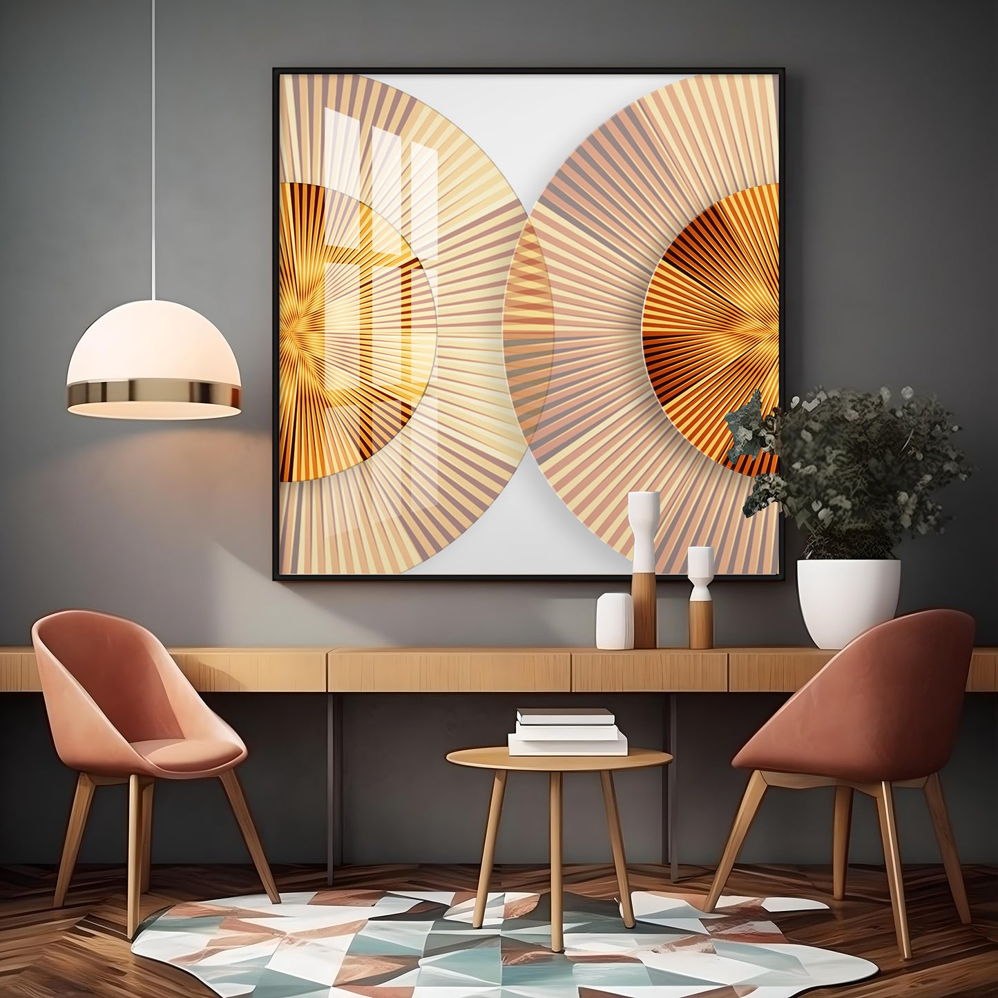 Golden Simple Style Round Premium Acrylic Square Wall Art