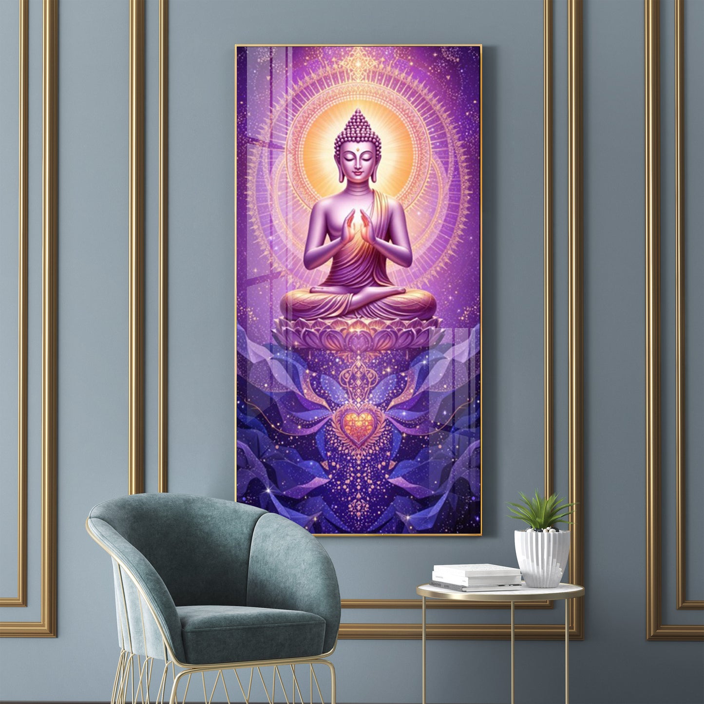 Buddha In Purple Harmony Premium Acrylic Vertical Wall Art