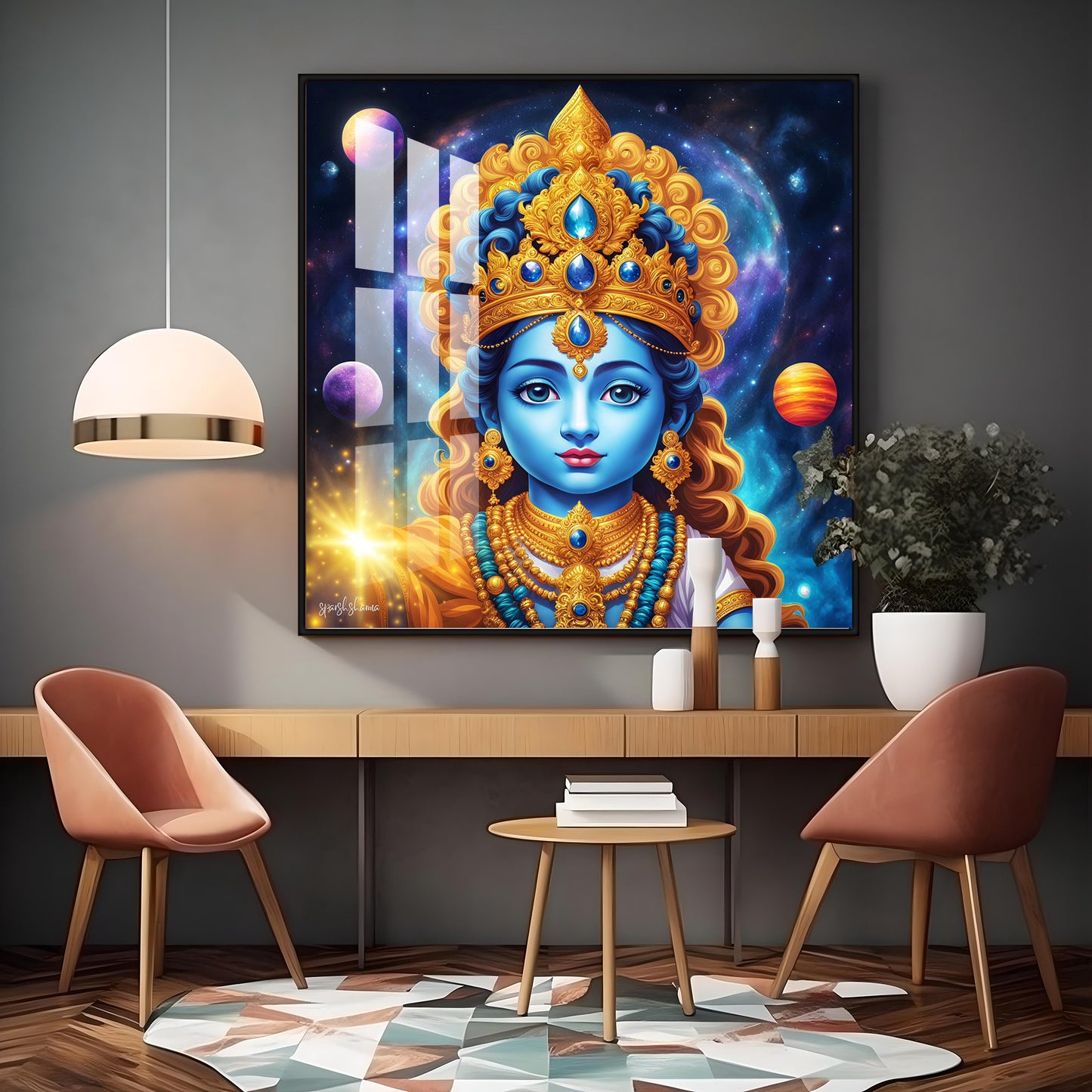 Krishna in Majestic Hues Premium Acrylic Square Wall Art