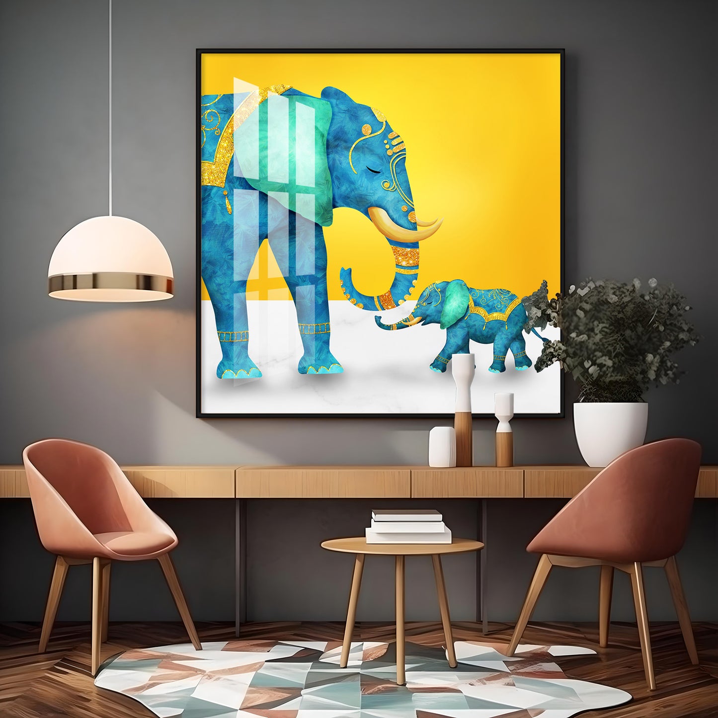 Elephant With His Kid Premium Acrylic Square Wall Art