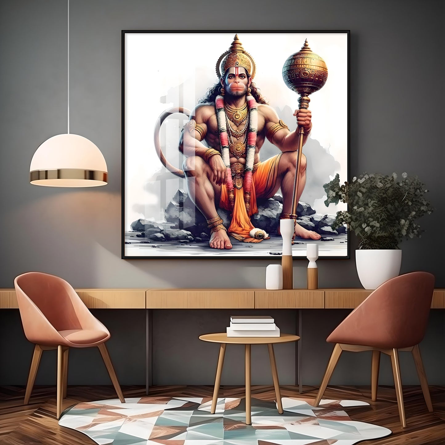 Jai Shree Hanuman Premium Acrylic Square Wall Art