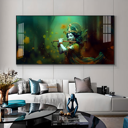 Murli Manohar Premium Acrylic Horizontal Wall Art - 24X12 inches / Gold