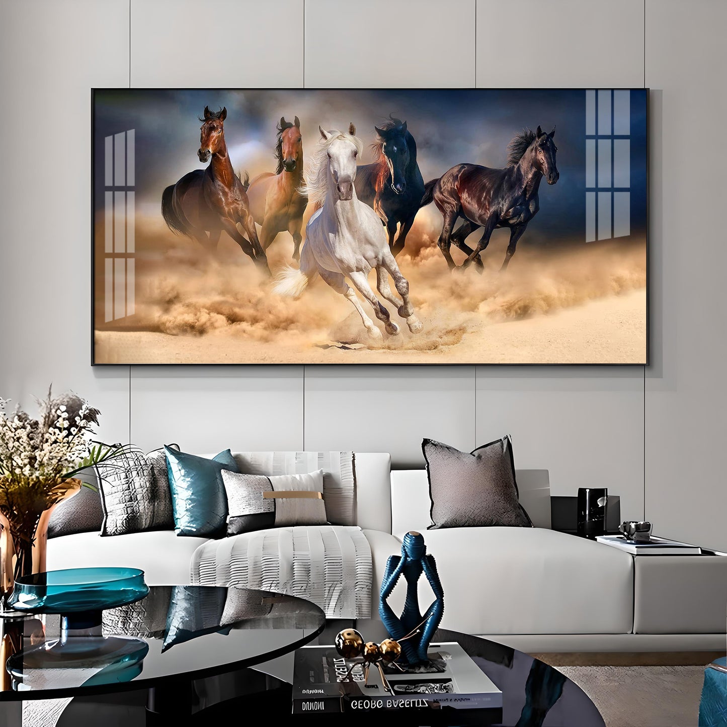 Lucky Running Vastu Horses Premium Acrylic Horizontal Wall Art