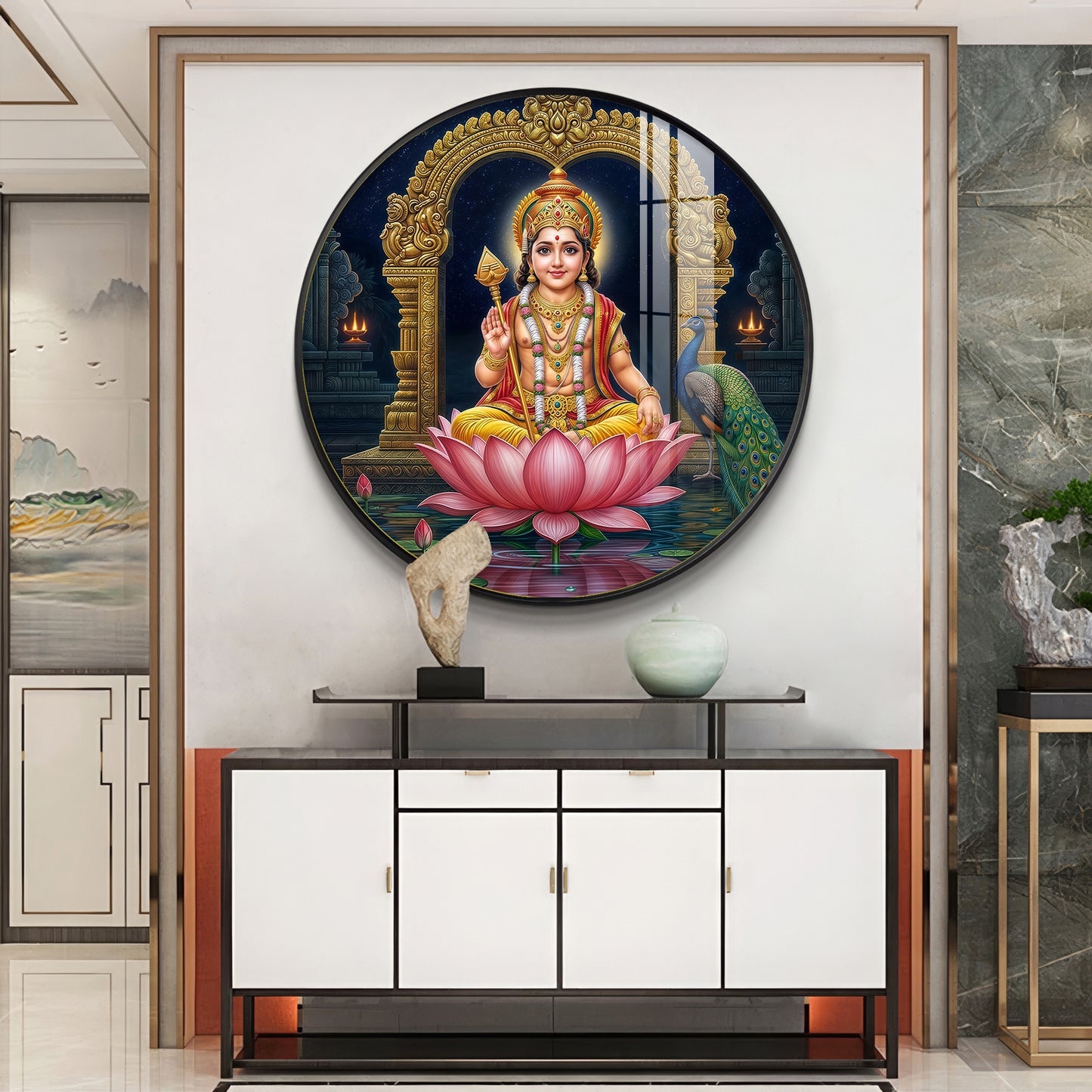 Goddess Laxmi Blessing Premium Acrylic Round Wall Art