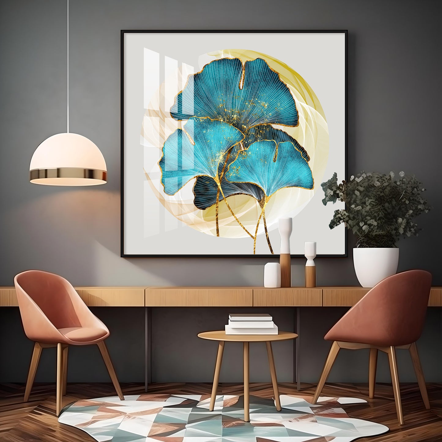 Golden Ginkgo Leaf Premium Acrylic Square Wall Art