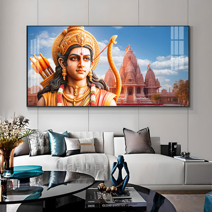 Lord Ram with Ram Mandir Premium Acrylic Horizontal Wall Art