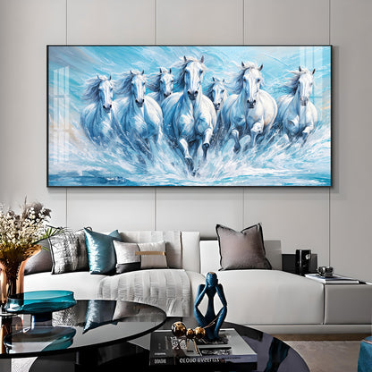 Running Horses in River Premium Acrylic Horizontal Wall Art