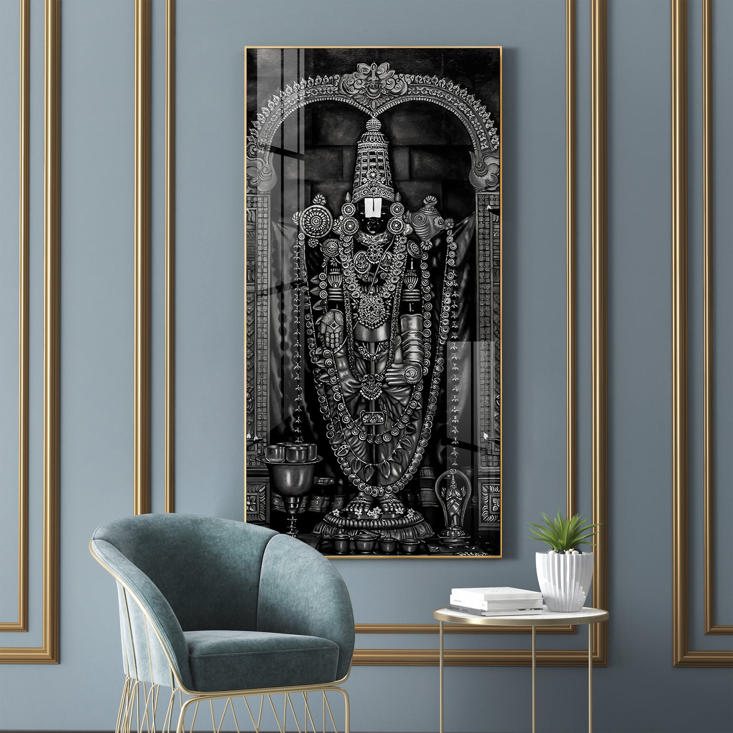 Tirupati Balaji In Charcoal & Graphite Finish Premium Acrylic Vertical Wall Art