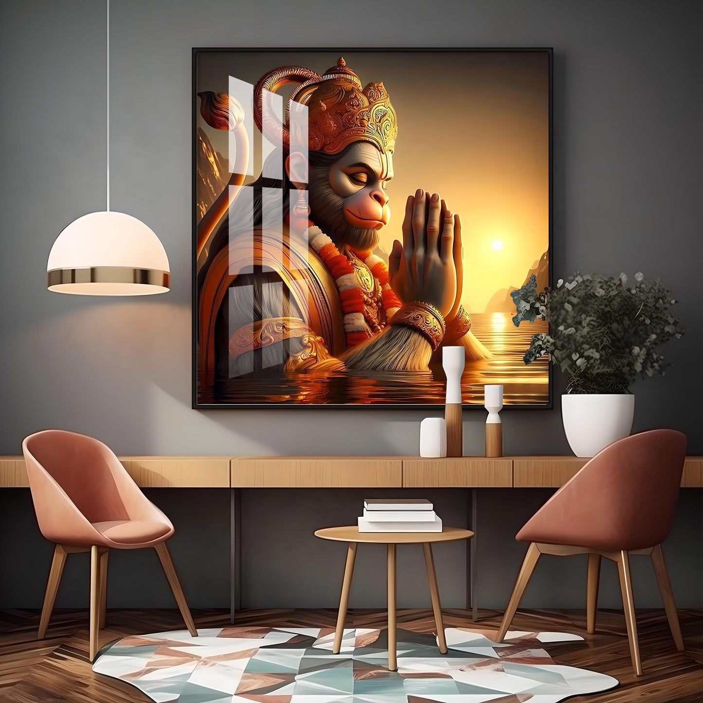 Hanuman Ji Worshipping Premium Acrylic Square Wall Art