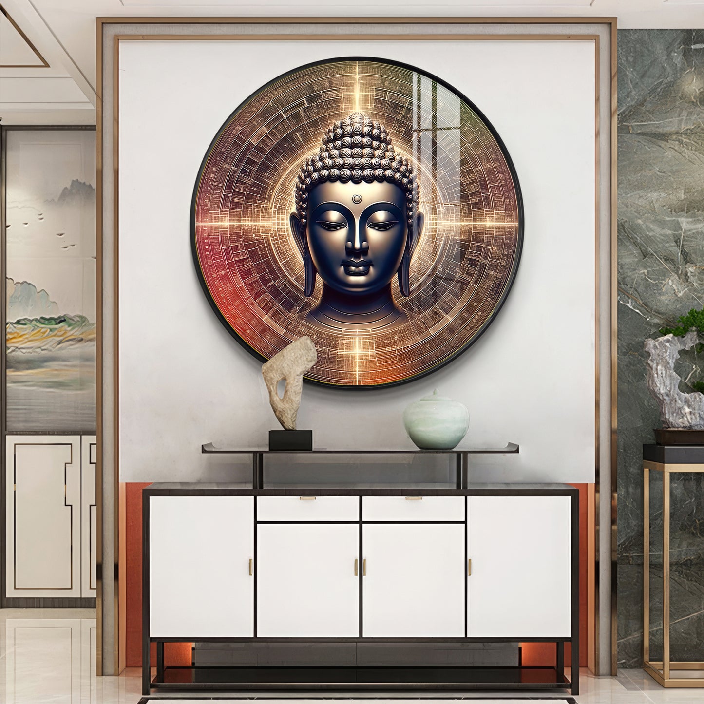 Golden Buddha Aura Premium Acrylic Round Wall Art
