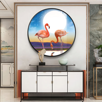 Flamingo Serenity Premium Acrylic Round Wall Art