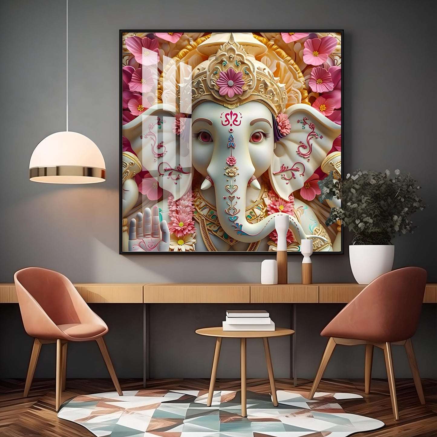 Devotional Lord Ganesh Premium Acrylic Square Wall Art