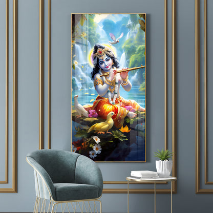 Joyful Krishna Premium Acrylic Vertical Wall Art