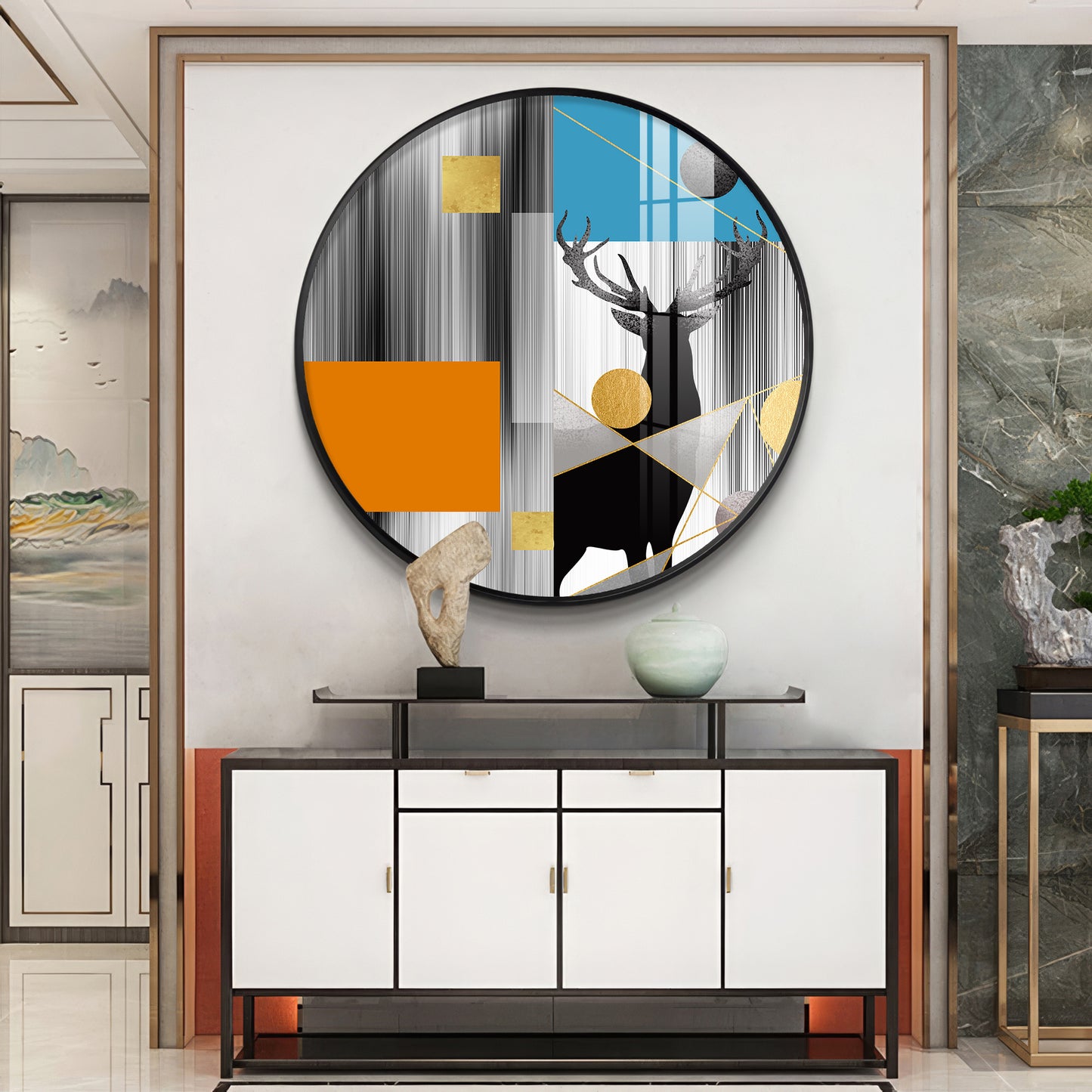 Circular Deer Premium Acrylic Round Wall Art