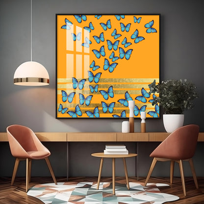 Blue Butterflies Premium Acrylic Square Wall Art