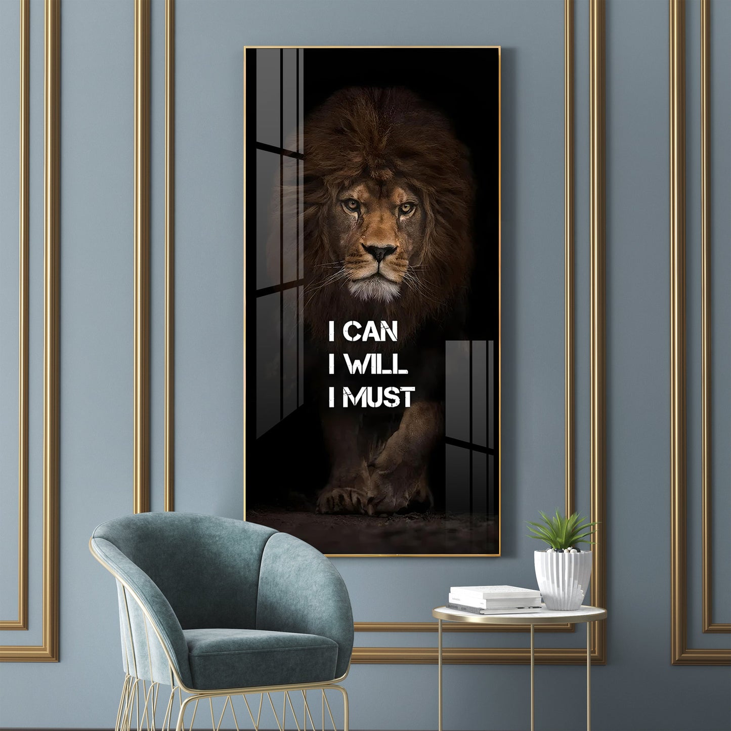 Be Like a Lion Premium Acrylic Vertical Wall Art - 30X16 inches / Gold
