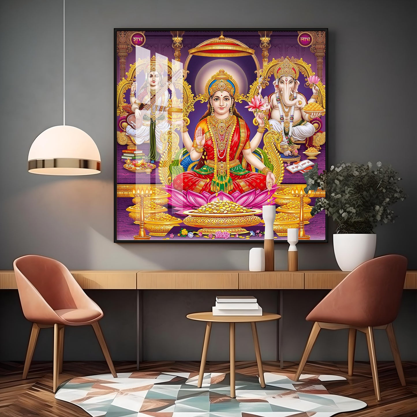 Ethereal Laxmi Ji Elegance Premium Acrylic Square Wall Art