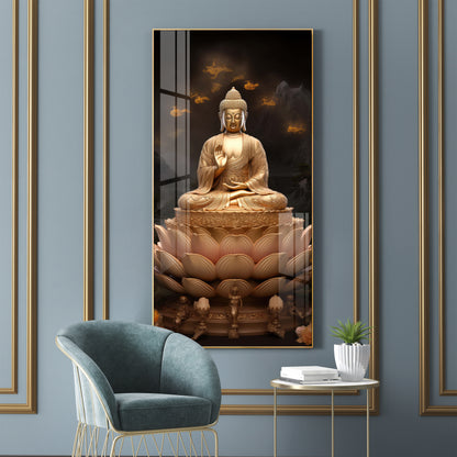 Buddha On Lotus Premium Acrylic Vertical Wall Art