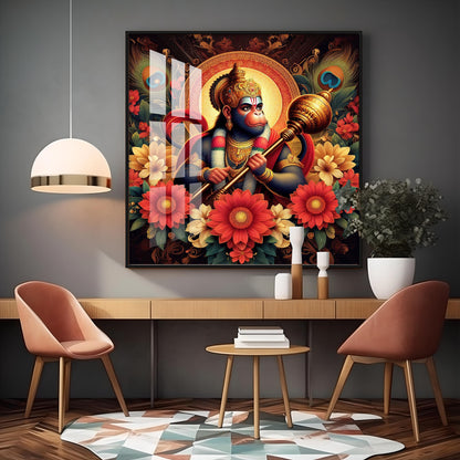 God Hanuman Premium Acrylic Square Wall Art