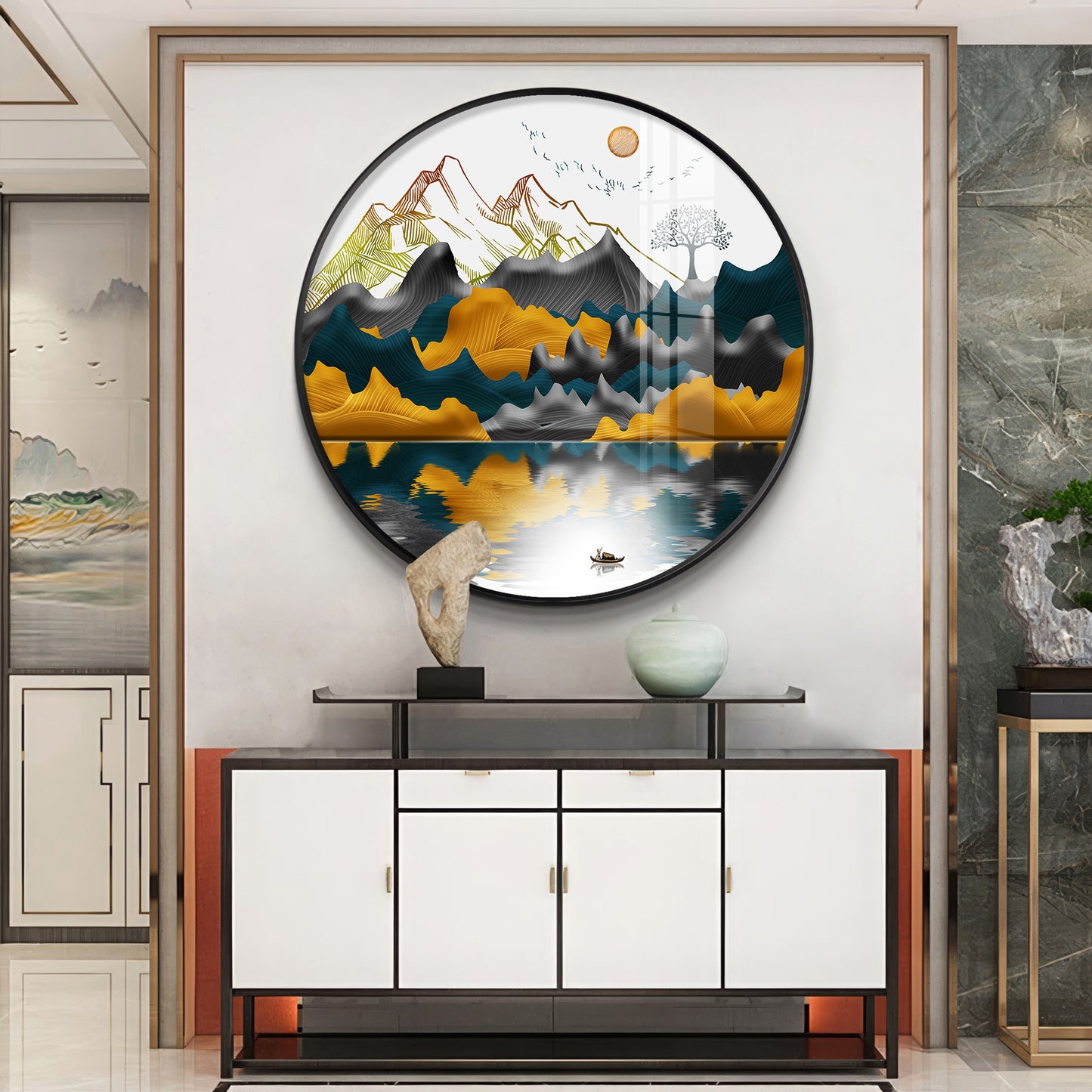 Mountain Escape Premium Acrylic Round Wall Art