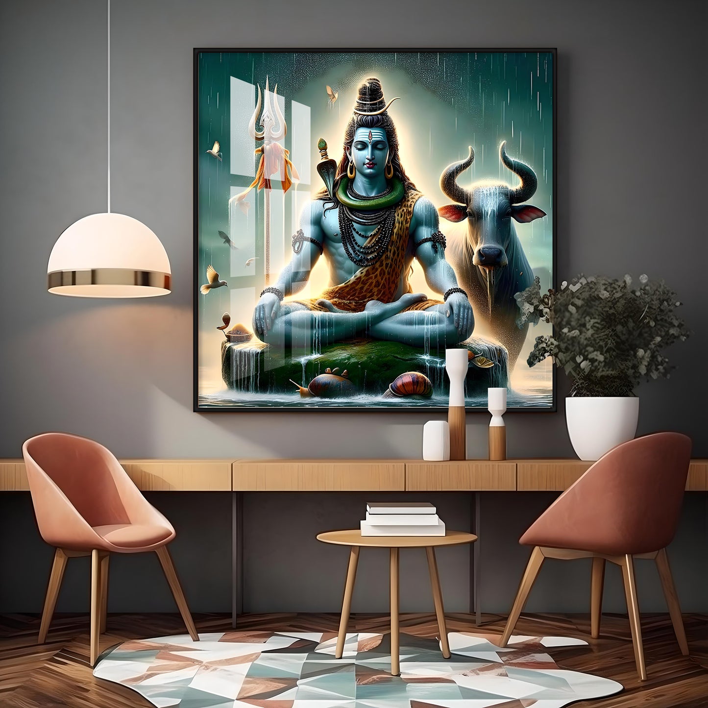 Shiva Mahadev With Nandi Premium Acrylic Square Wall Art