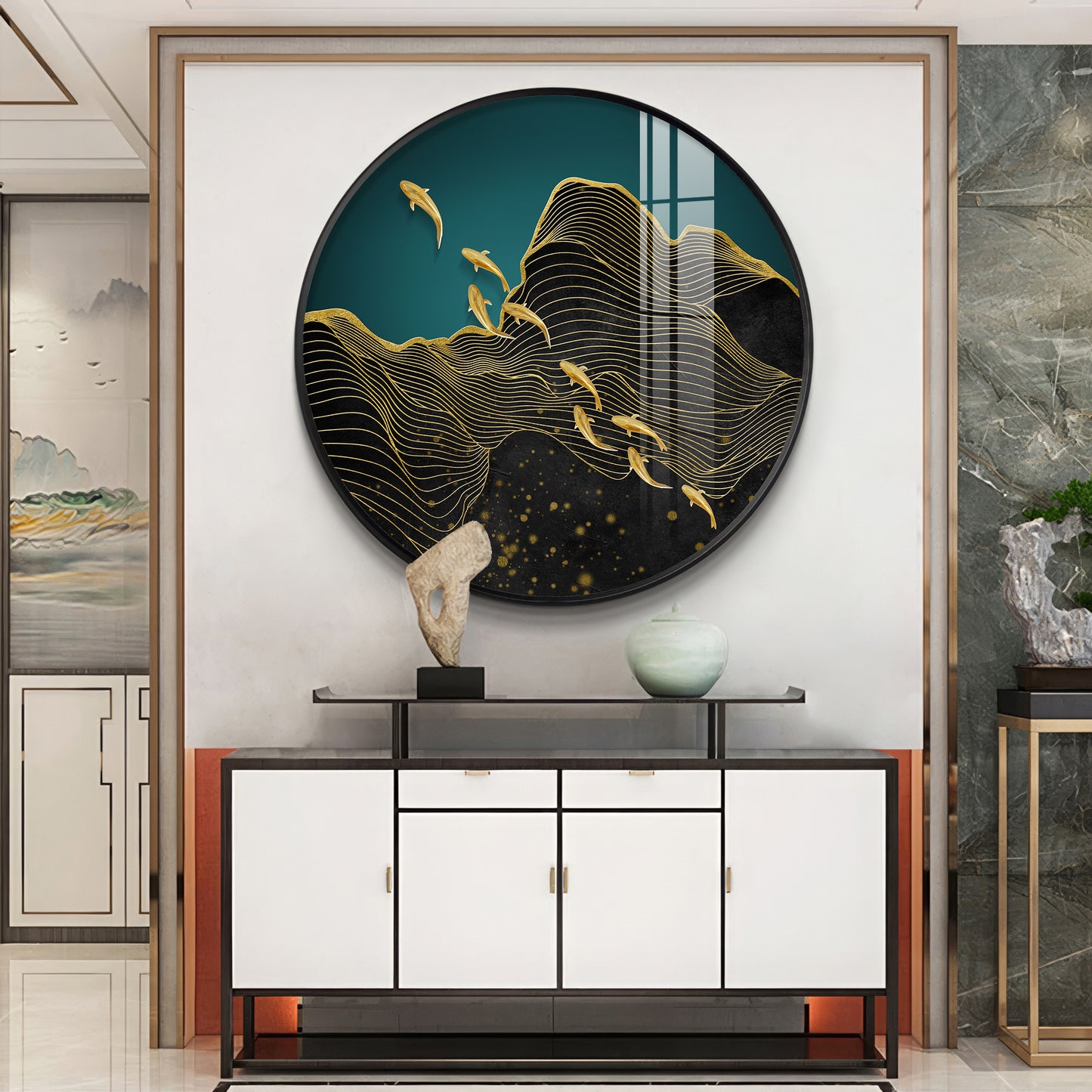 Black Wave Majesty Premium Acrylic Round Wall Art