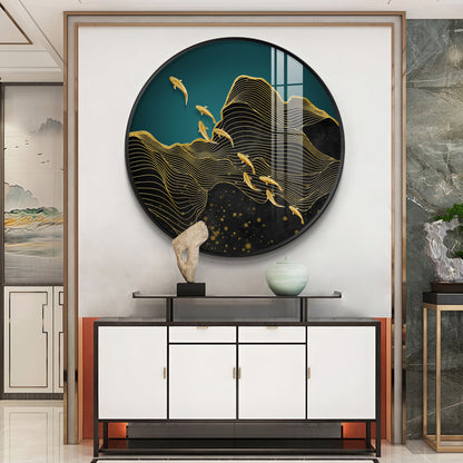 Black Wave Majesty Premium Acrylic Round Wall Art