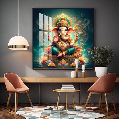 Lord Ganesh Blessings Premium Acrylic Square Wall Art